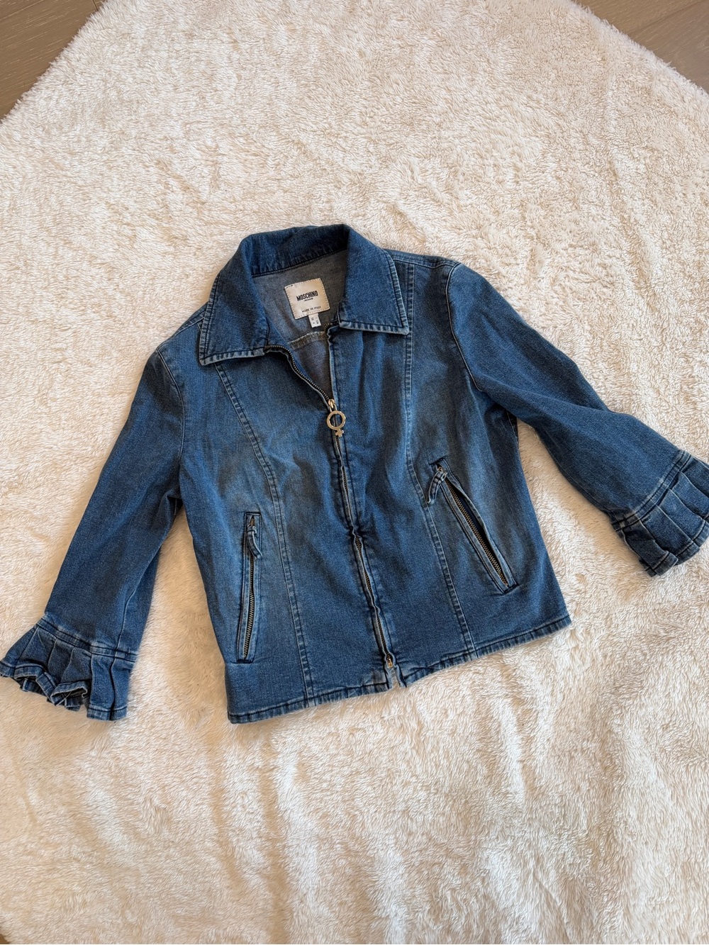 Moschino Blue Denim Zip-Front Jacket Vintage